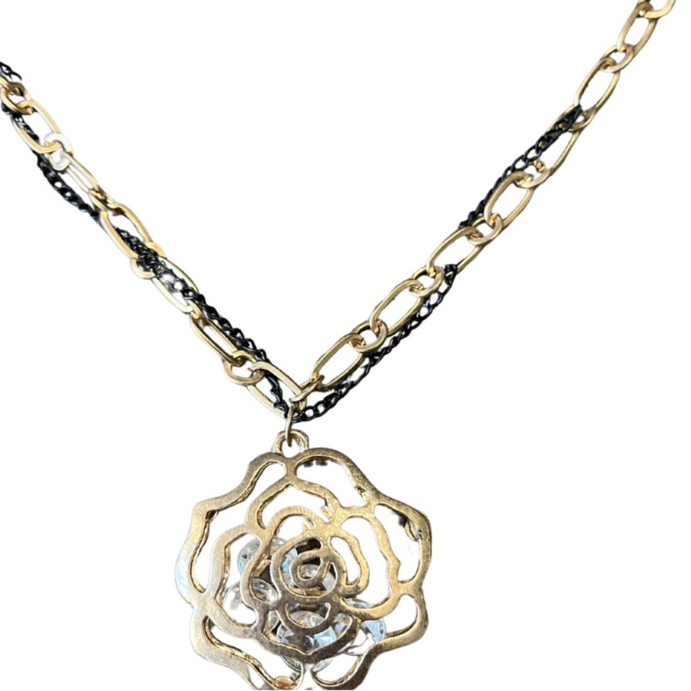 1143 Gold and Black Rose Necklace - Picture 2 of 3